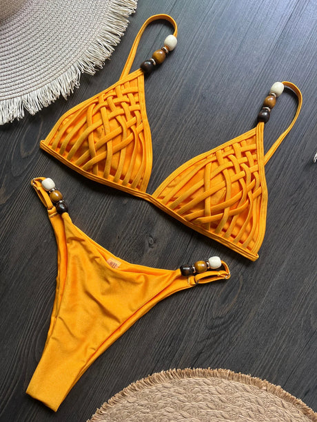 Beads Cross Bandage Bikinis 2026 Bikini Women Swimwear Female Swimsuit Two-pieces Bikini Set Push Up Bra Bathing Suit Swim Lady