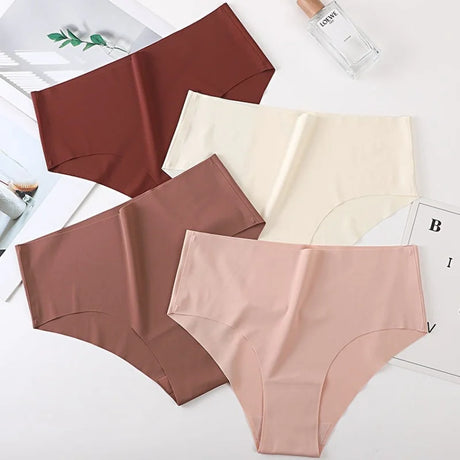 2Pcs/Set Ice Silk Panties Seamless High Waist Briefs Women Full Coverage Underwear Female Underpants No Show Sexy Lingerie XS-XL