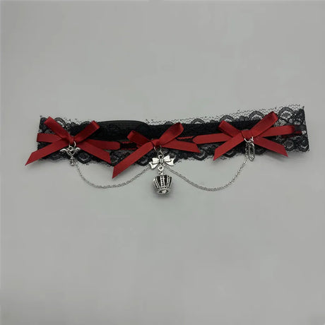 Dark Lolita Red Black Lace Crown Thigh Garter Gothic Bowknot Leg Chain JK Elastic Adjustable Thigh Ring Leg Harness Accessory