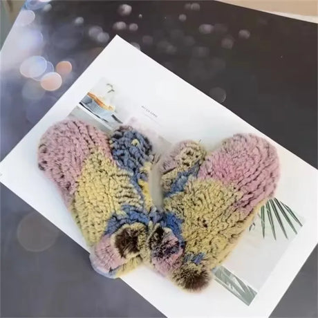 Hot Sale Women's 100% Natural Rabbit Fur Winter Gloves Warm Knit Thick Thermal Mittens Soft Real Fur Outdoor Cold Weather Glove