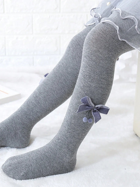 5 Pairs Solid-Color Leggings for Girls with Bownot Decoration,Breathable Pantyhoses Suitable for Daily Wear in Spring and Autumn