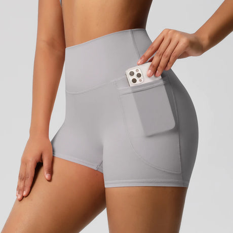 Solid Color Yoga Pants With Pockets Quick Drying High Waisted Gym Push Up Yoga Shorts for Woman Breathable Workout Fitness Short