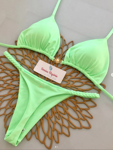 2026 Women's Bikini Swimsuit Women's Split Solid Color Lace-up Sexy Swimsuit 2-piece Set Micro Swimwear