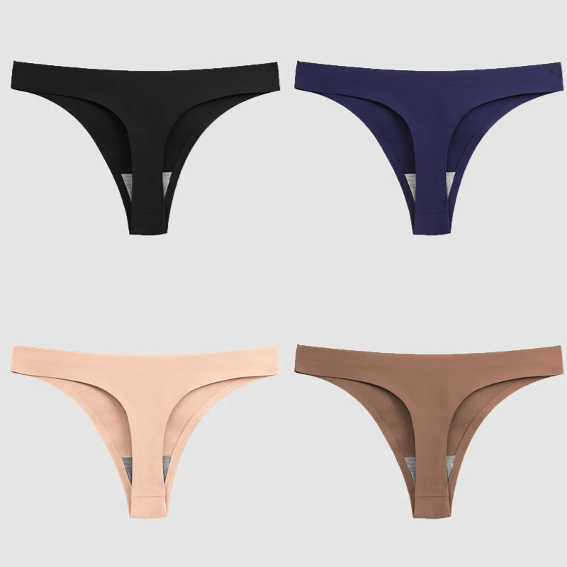 WarmSteps 4PCS/Set Sexy Women Panties Silk Satin Female Thongs Lingerie Soft Cozy Underwear Hot G-Strings Seamless Sports T-Back