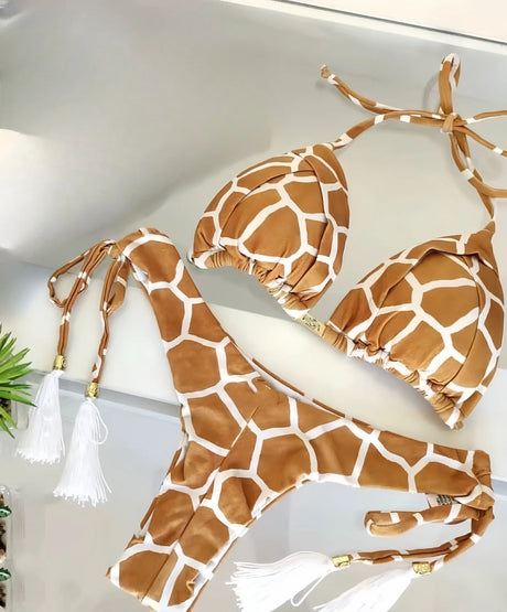 Women's Printed Tassel Bikini Set Low Waist Tie Side Two Piece Swimsuit Fashion Beachwear Bathing Suit Bikini Set Women's Swimsu