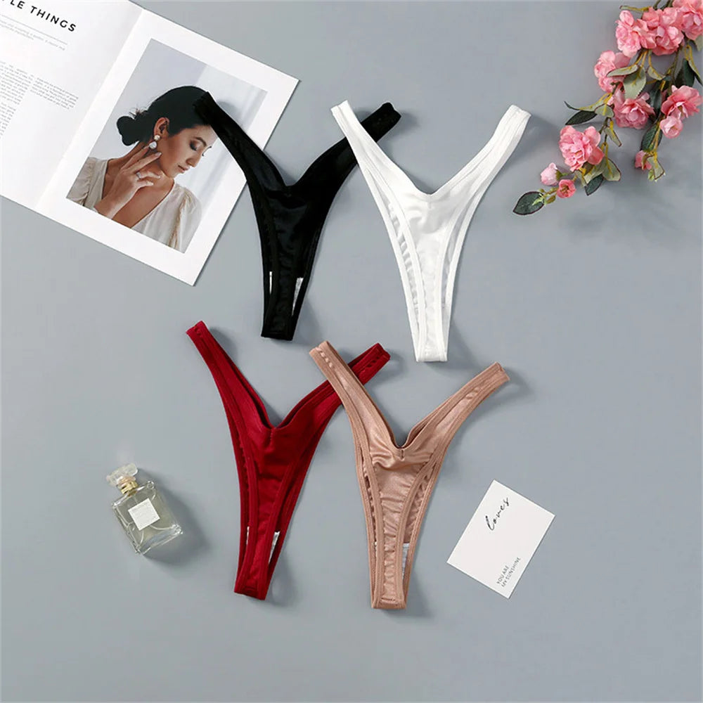 High Slit Deep V Thong for Women Low Waist Seamless Sexy Hot G Strings Breathable Elastic Ladies V Strings Plus Size S-XL