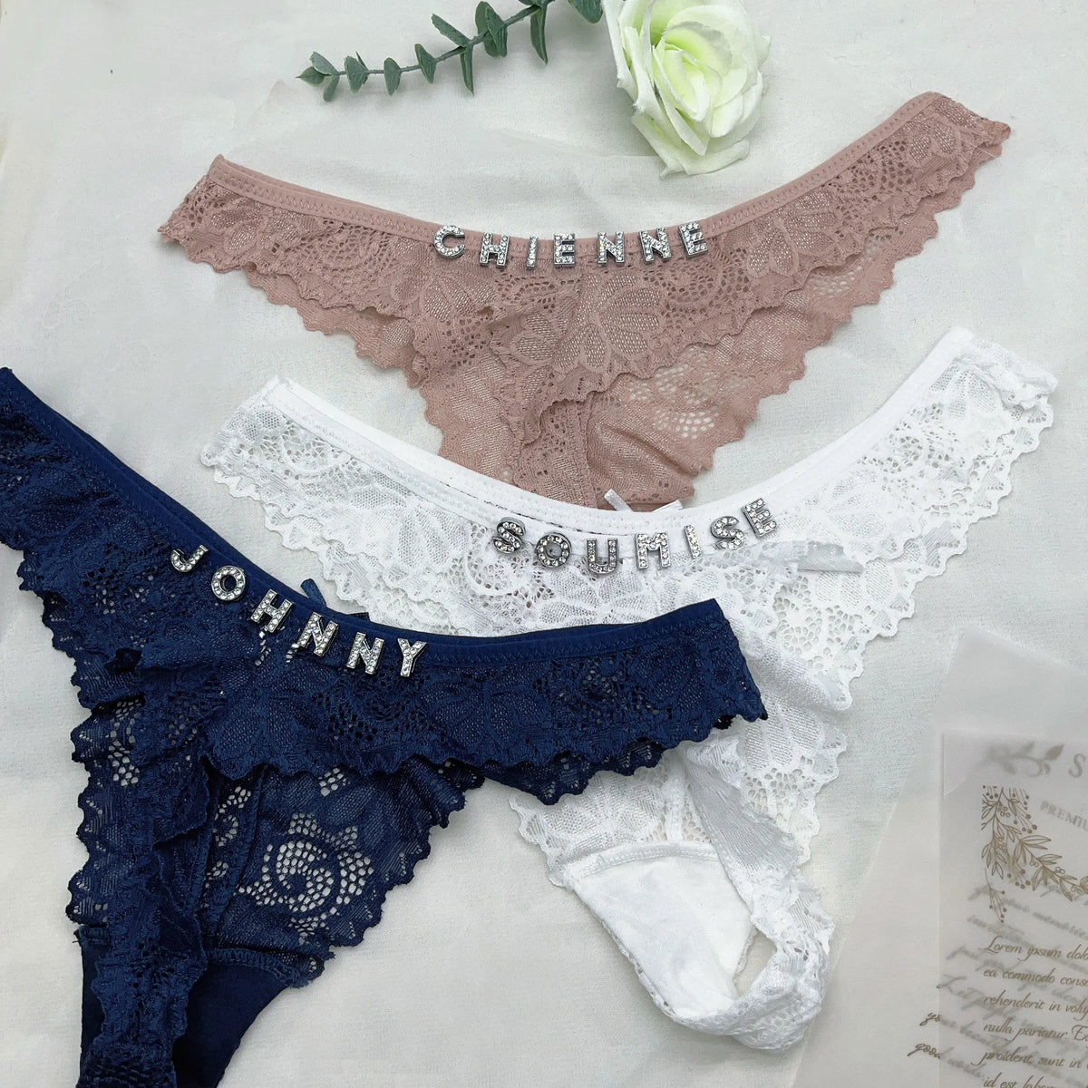 Custom Thong Panties with Name Sexy Lace Panties Shinny Letters Name Personality String Met Name Lingerie Tanga Hotwife Gifts