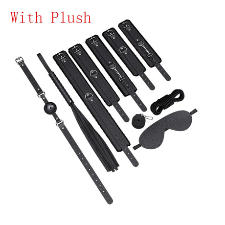 Couples BDSM Bondage Kit with Handcuffs Neck Collar Wrist Restraints Mouth Gag And Strap - Adult SM Sex Toys for Women's Fetish