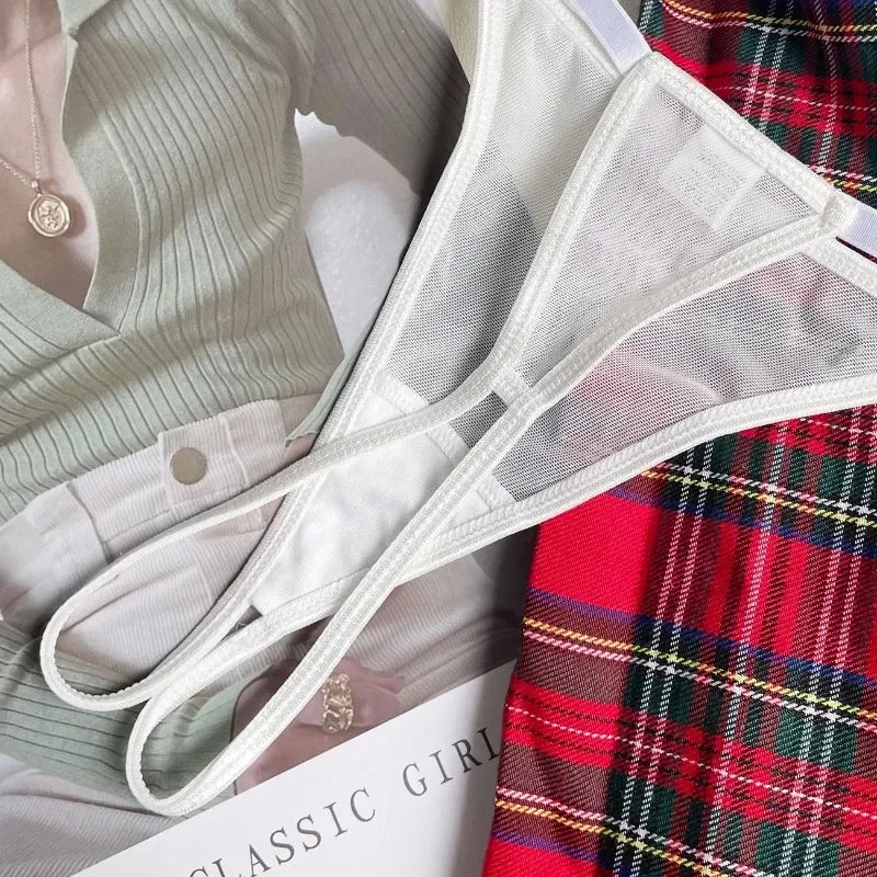 Teacher Cosplay Lingerie Sheer Halter Bra Plaid Skirt See Through Intimate Goods Sissy Erotic Crotchless Briefs Outfits