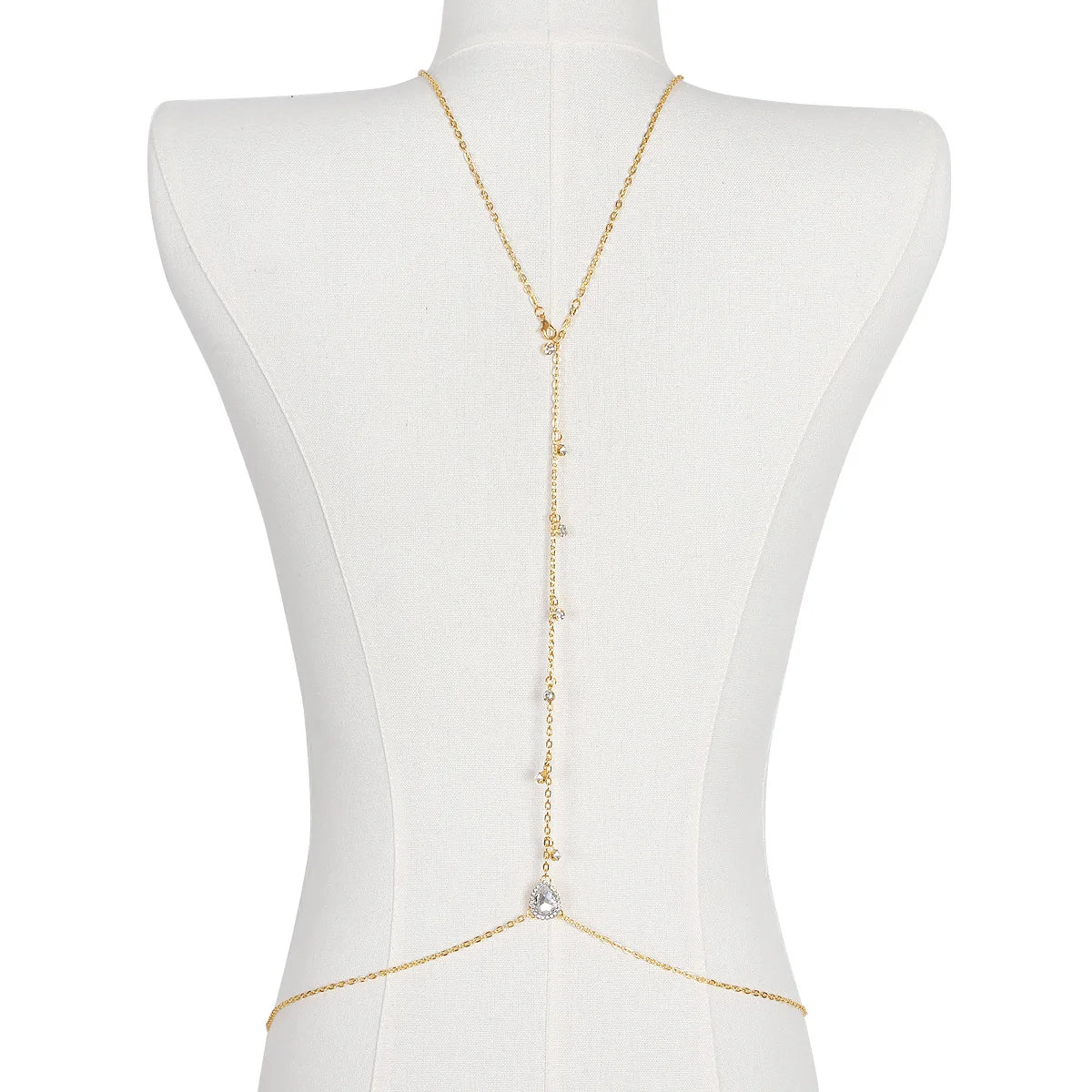 Bride Backless Rhinestone Waterdrop Body Chain Belly Waist Necklace for Women Mom Girlfriend Summer Beach Body Jewelry