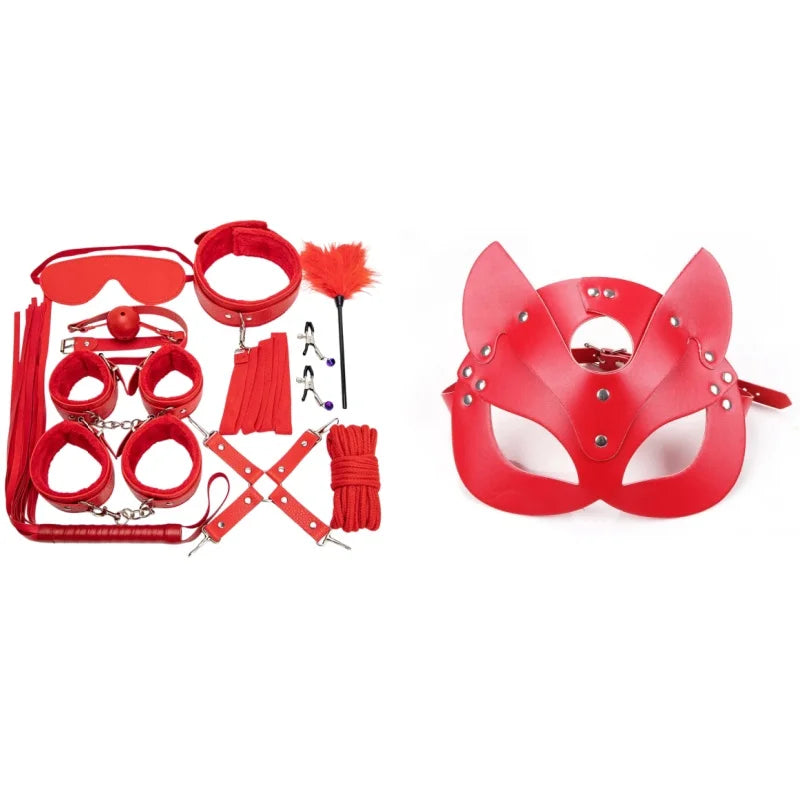 Full Face Mask PU Leather Cat with Binding Straps Set for Couple Sexy Head Cover Product Interest