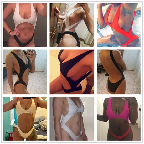 New Splicing Tummy Tut Out Sexy Monokini One Piece Swimsuit Bather Bathing Suit Swim Suit For Women Swimwear Female V110C