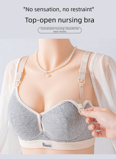 Pure Cotton Double Button Breastfeeding Bra Comfortable Breathable With Thin Gathered Maternity Bra Anti Sagging No Underwire