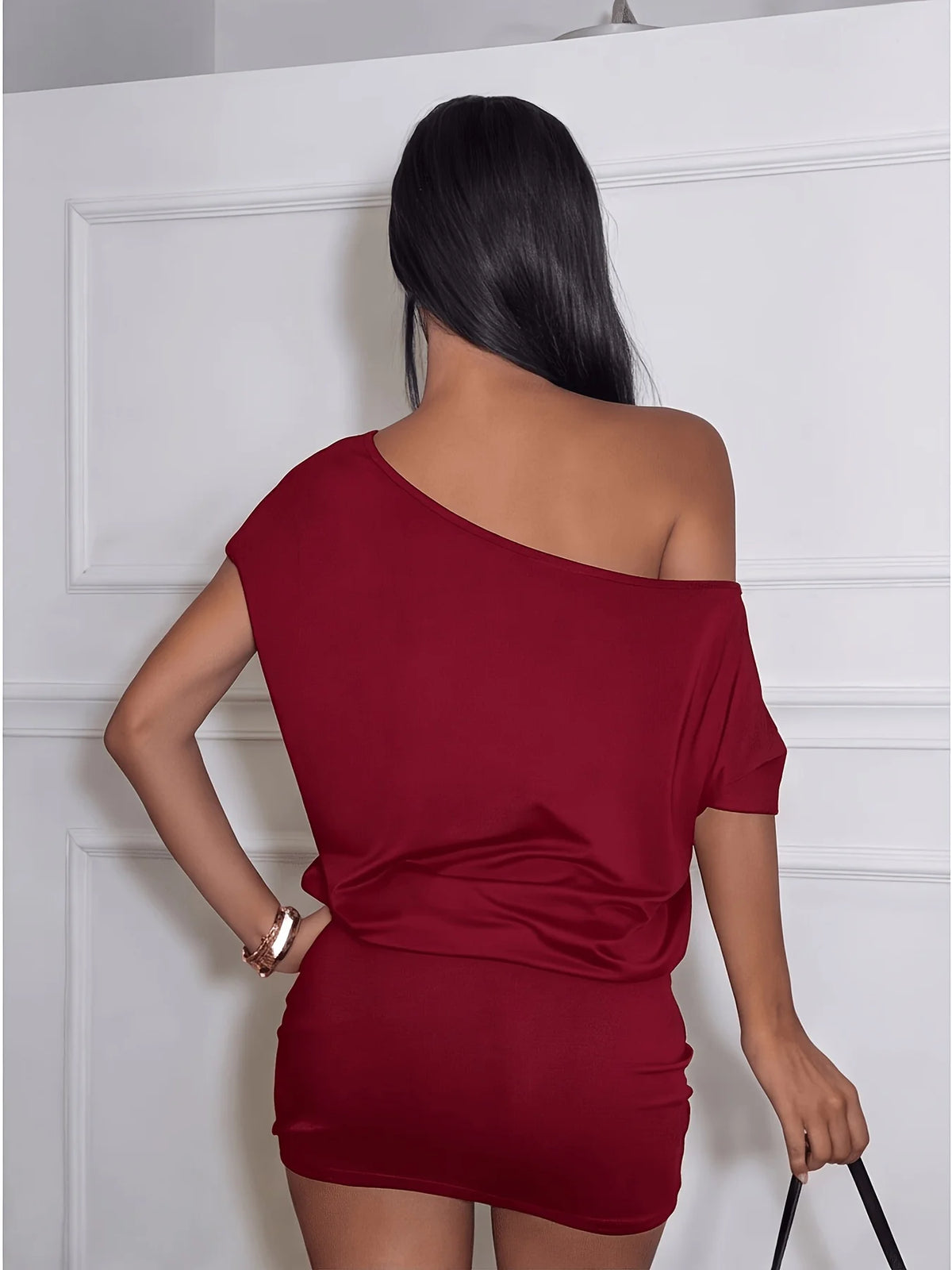 Women's Casual Dress, Spice Girls Style Figure-Hugging Solid-Color Mini Short Dress, Elegant Party Outfit Evening Dress