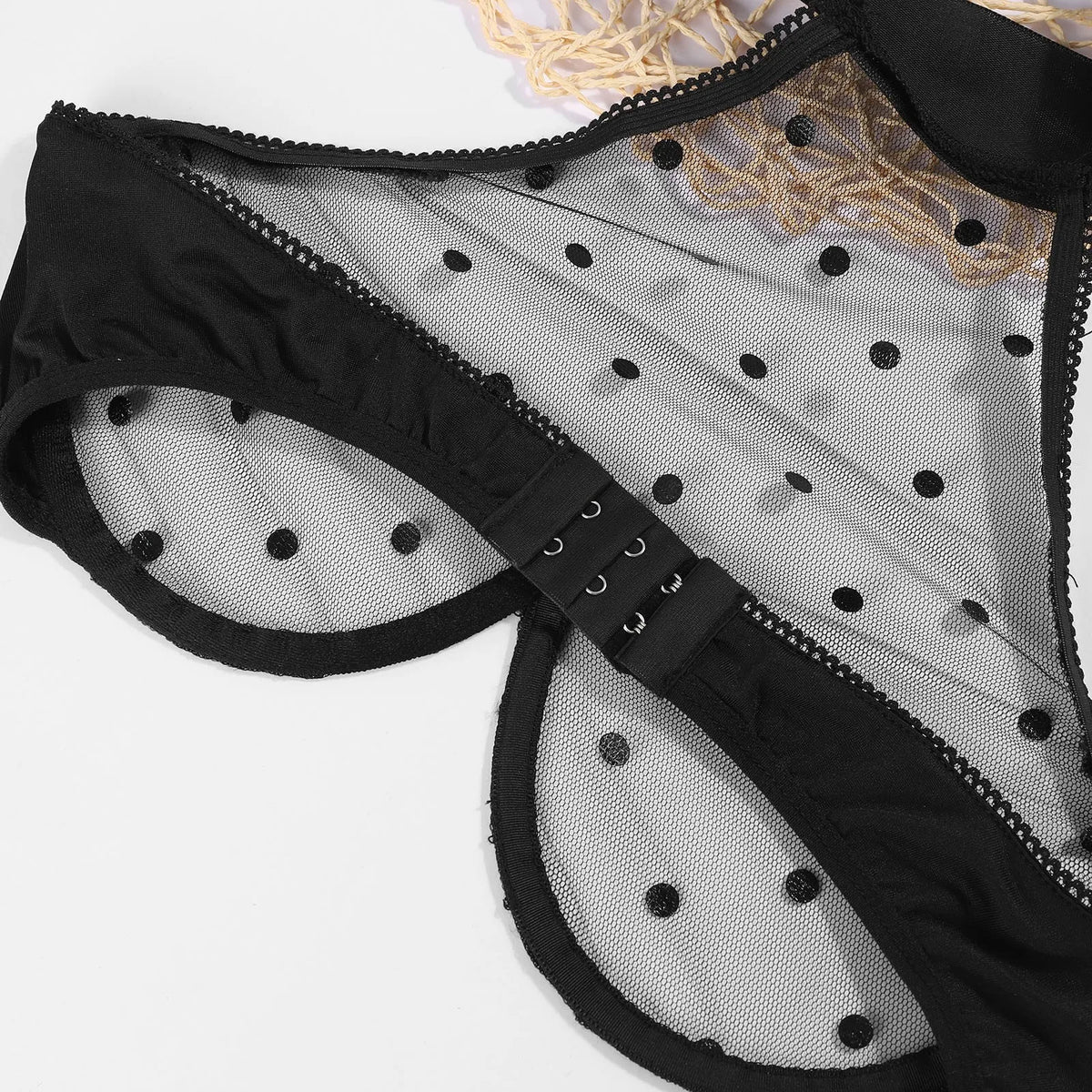 Large Size Black Latex Leather Underwear Women 2 Piece Polka Dot See-Through Sexy Lingerie Patchwork Lace Erotic Baby Dolls