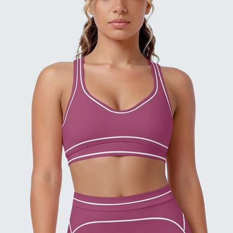 Women's Yoga Bra Vest Fitness Tank Running Workout Gym Top Push Up Padded Soft Slim Contrast Piping Racerback Sports Underwear