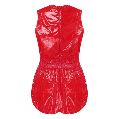 Women One Piece Adaptive Pajama Nightwear Shiny Metallic Sleeveless Buttoned Sleeveless Jumpsuit Waterproof Rompers Bodysuit