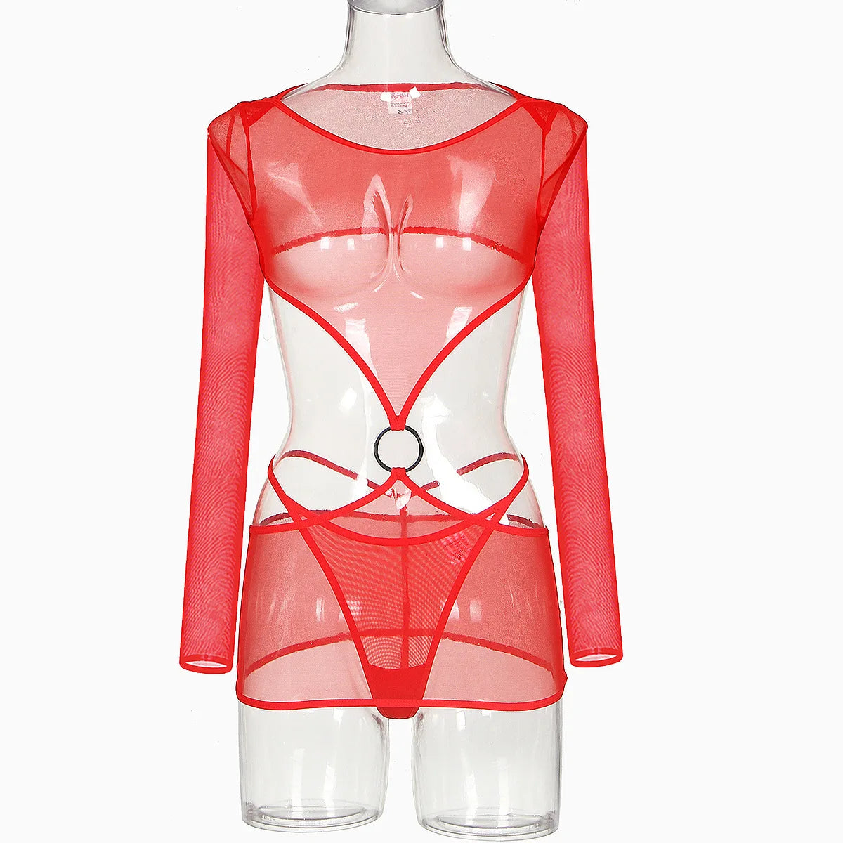 Sexy Lingerie Set Transparent Sheer Mesh Babydoll Erotic Nightwear Women Cutout Waist Lace Underwear Women's Sexy Nightie