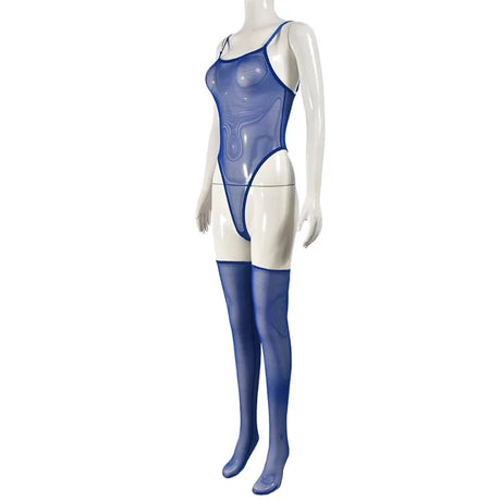 Toucheart Erotic Dress with Leg Socks Mesh See-through Patchwork Seductive Body Shaping Backless Women Intimate Hollow Dress Set