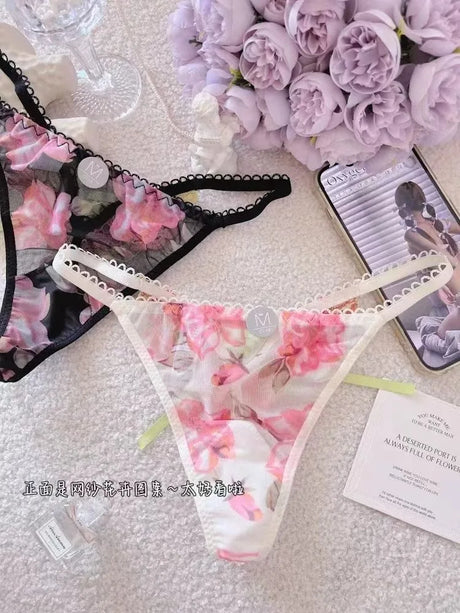 Women Underwear Sexy Lace Strap Embroidery Hollowed Out Seamless Lingerie Adjustable Thong See Through Lace Thongs Panties