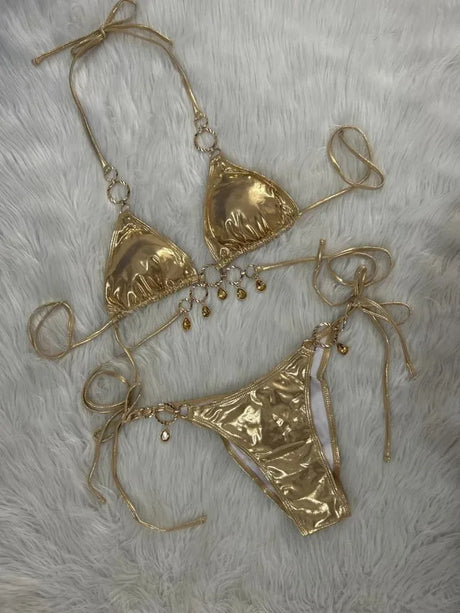 New 2026 Luxury Rhinestones String Bikinis Set Women Summer Beach 2 Piece Swimsuit Female Triangle Swinwears