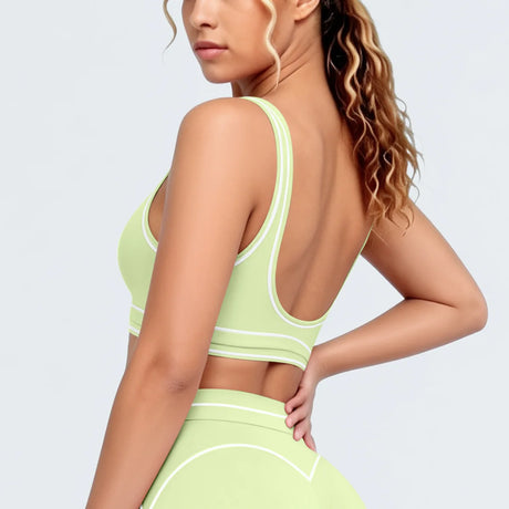 Women's Yoga Bra Vest Fitness Tank Running Workout Gym Top Push Up Padded Soft Slim Contrast Piping Racerback Sports Underwear
