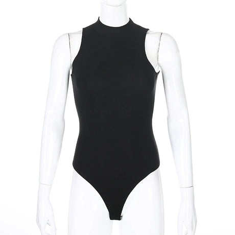 Harajuku Solid Jumpsuit Women Sleeveless Bodycon Sexy Black Body Tops Fashion Streetwear Vintage Y2k Gothic Bodysuits Clothing