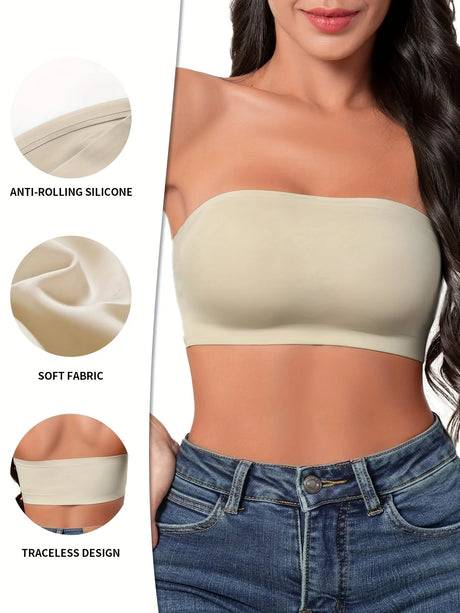 Hot Sale Seven Colors One Piece Women Seamless Strapless Bra Wireless Non-pad Bra Anti-skidding Ice Silk Traceless Strapless Bra
