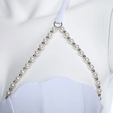 Women Shiny Bikini Bra Top Halter Neck Sheel Mermaid Swimwear Bead Chains Padded Bra Swim Tops Hawaii Beach Party Bathing Suit