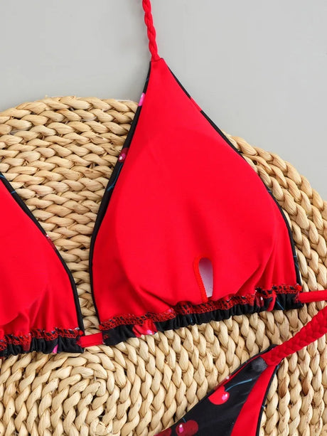 2026 New Bikinis Women Swimsuit Sexy Swimwear Halter Bikini Set Lace-up Biquine Brasileiro Thong Print Beachwear Party Wear