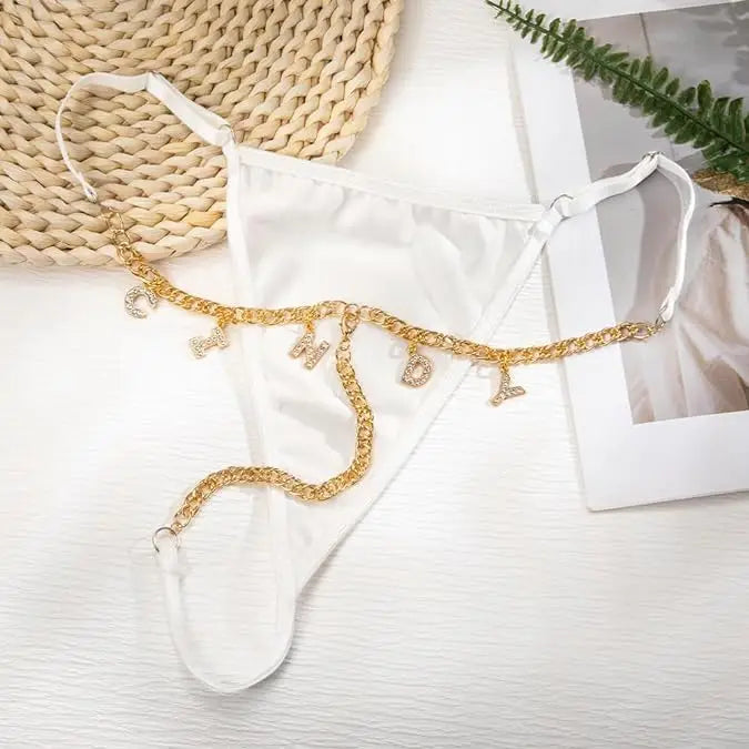 Sexy Custom Chain Thong With Name Letters String Hotwife Gifts Customized Boyfriend's Name Lace Panties Name Personalized String