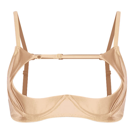 Womens Satiny 1/4 Cup Bra Solid Cut Out Adjustale Straps Underwired Shelf Bra Hollow Out Supportive Balconette Bra Underwear