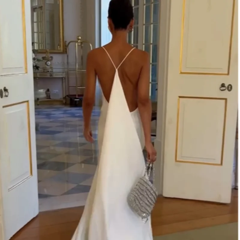 Elegant Solid Women's Dress Side Split Backless V-Neck Hip Package Lady Long Dresses 2026 Summer Autumn Female Party Robe New