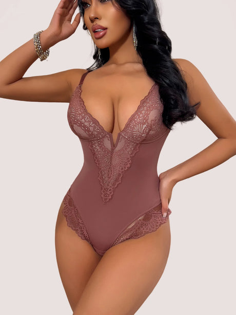 Soft Bodysuit Silky Touch Layer Bodysuits 2 Layers Shapewear Open Crotch Jumpsuit Soft Smooth Body Shaper Lace Bodysuits