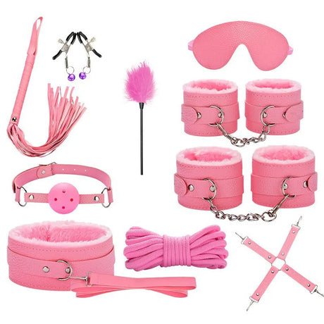 Exotic Bed Set Kits Exotic Toys Adults Games Leather Handcuffs Whip Gag Nipple Clamps Women Products