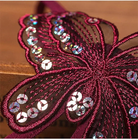 2026 Sex Thongs Embroidery Butterfly Sequin Pearl Massage Panties Sexy Lingerie Women's Open Crotch Lace T-back Female Underwear