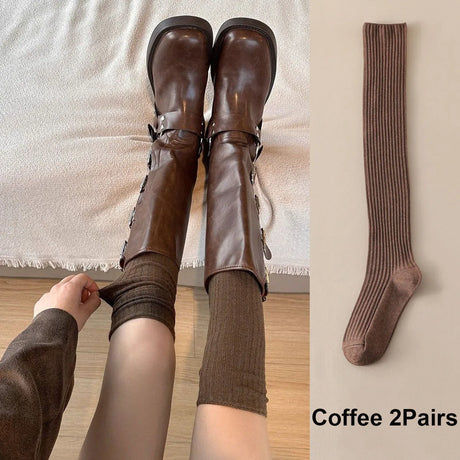 Fashion Pure Cotton Knee-high Socks Solid Color Keep Warm Calf Socks Foot Warmers Fall Winter