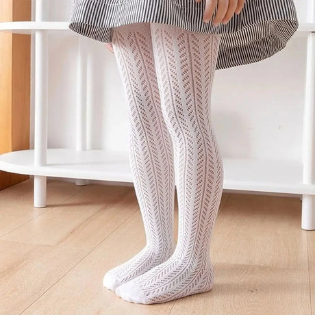 Lolita Girls Vertical Stripe Lace Mesh Pantyhose Cozy Wear Resistant Elastic Knit Elegant Sweet Princess Leggings