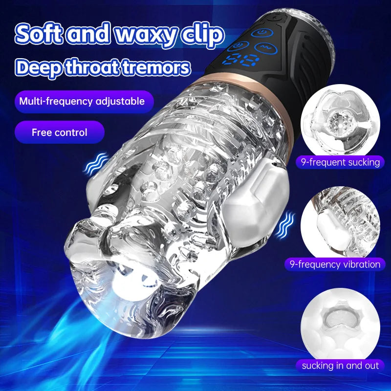 Automatic Male Masturbator Vibration Blowjob Sucking Machine Silicone Vagina Masturbation Cup Sex Toys Adult Goods for Men