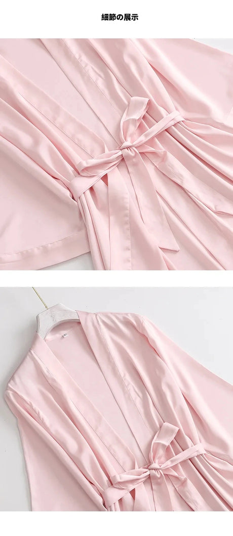 Women Wedding White Bride Robe Morning Gown 3/4 Sleeve Sleepwear Loose Nightgown Female Silk Satin Kimono Bathrobe Lingerie