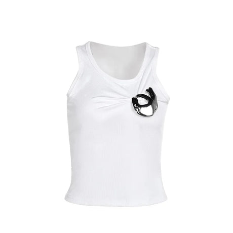 Creative Metal Decoration Tank Tops Women Edgy Clothes Y2k Accessories Sleeveless Crop Top Slim Fit Ropa De Mujer Camison Verano