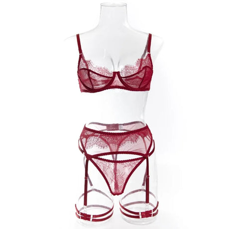Women's Red Lace Lingerie Set with Underwire Bra High Waist Garter Belt Thong and Thigh Straps Romantic Bedroom Outfit Set 2026