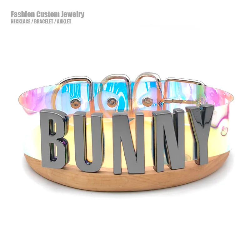 Punk Customized Black Letters BUNNY HOTWIFE Choker Collars DIY Personalized Custom Name Necklace Sexy Cosplay Party Jewelry