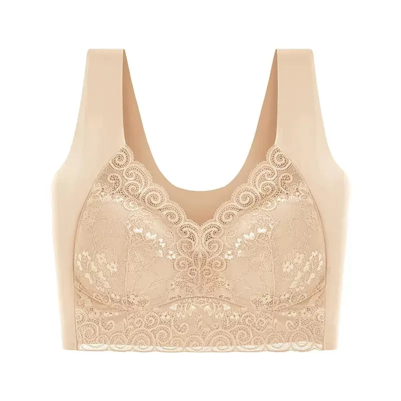 WomenBeautiful Back Bra Large Size Fat Mm Bra Gathered and Traceless Thin Cotton Strapless Underwear Without Steel Ring Vest