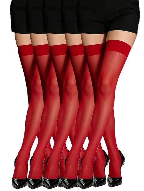 1/3/5 Pairs Women's Thigh High Sheer Stockings 5 Colors Opaque Top for Party