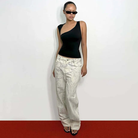 Dulzura Asymmetric One Shoulder Backless Slim Sleeveless Tank Top Women'S Solid Sexy Casual Top Street Style Y2K Summer Clothes