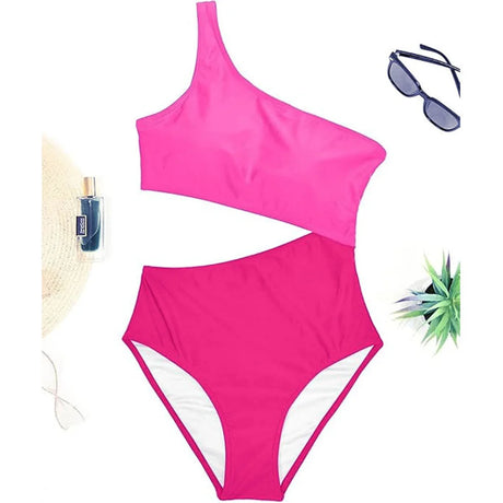 Vzvn 2026 New Women Swimwear Female Padded Bather Bathing Suit Swim Colors Cut Out One Shoulder Splicing One Piece Swimsuit