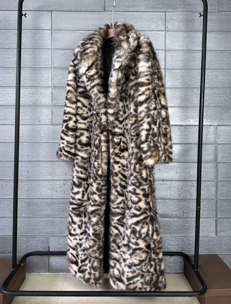 ZADORIN 130cm Long Thicken Lapel Cow Print White Brown Faux Fur Coat Woman Clothing Luxury Fluffy Jacket Winter Fur Coats Woman