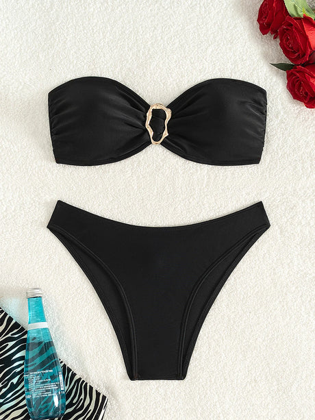 Sexy Cut-Out Bikini Set - Trendy Swimwear for Beach Goddesses Stunning Strapless Bikini Top Two-Piece Swimwear for Women