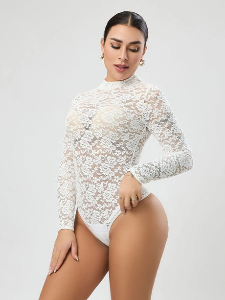 BornToGirl Sexy Bodysuit Women Black White Bodycon Long Sleeve One Pieces Slim Lace Bodysuits Jumpsuit Tops Body Suit Y2K